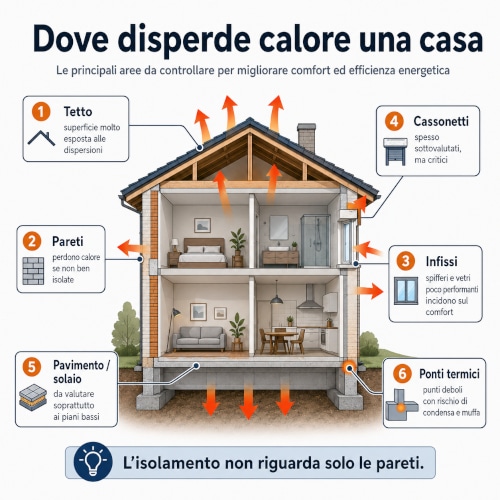 Dove disperde calore una casa: infografica
