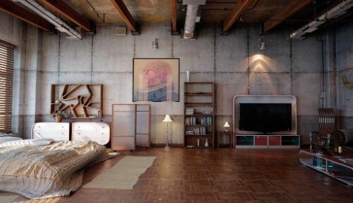 Camera da letto in stile industriale.