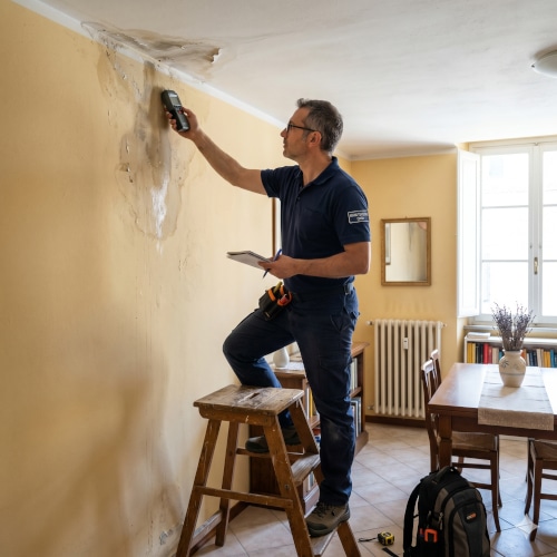 Professionista controlla infiltrazioni d’acqua con sopralluogo in casa.