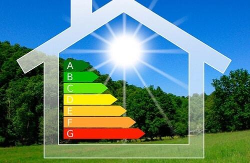 Casa che mostra livelli di efficenza termica