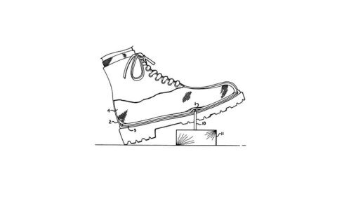 Disegno di scarpa antinfortunistica con protezione dal chiodo
