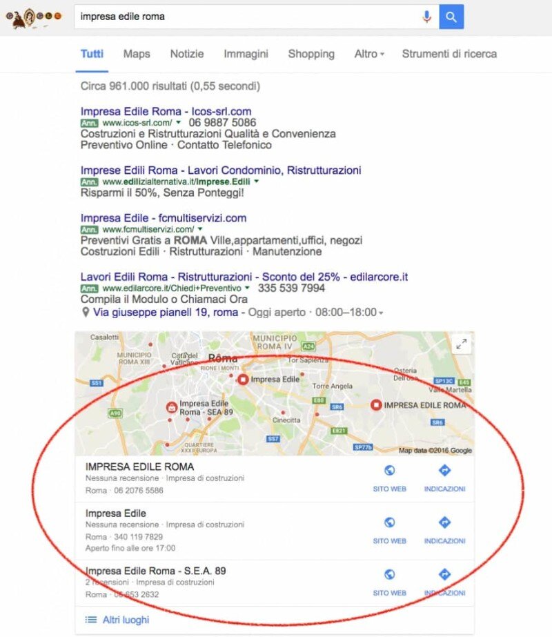 Esempio visibilità azienda su google maps