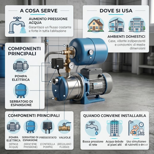 Infografica acqua domestica a che serve e come funziona.