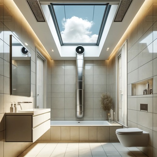 Aerazione di un bagno moderno con lucernario sul tetto