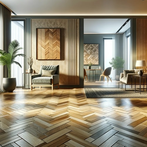 Interno moderno ed elegante con diversi tipi di pavimento in legno per trovare il miglior parquet