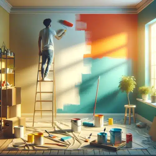 Persona che dipinge una parete di casa