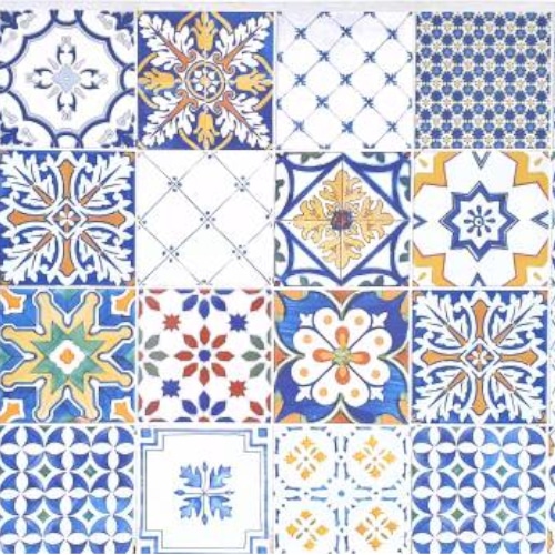 Immagine di piastrelle cementina in posa per creare un mosaico decorativo