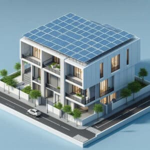 una casa modulare di nuova concezione con tetto di pannelli solari, esempio di implementazione del progetto Energiesprong Milano