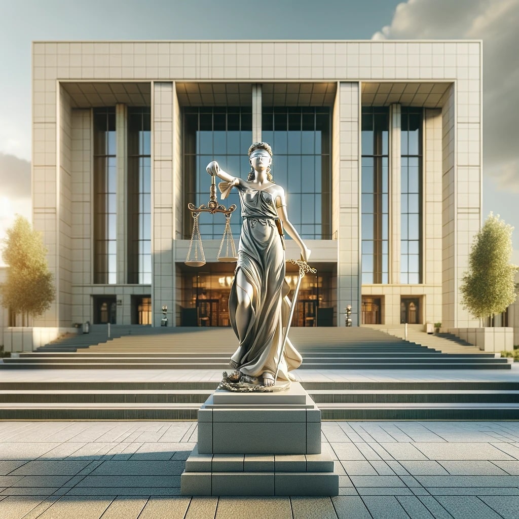 Tribunale moderno con statua della Giustizia