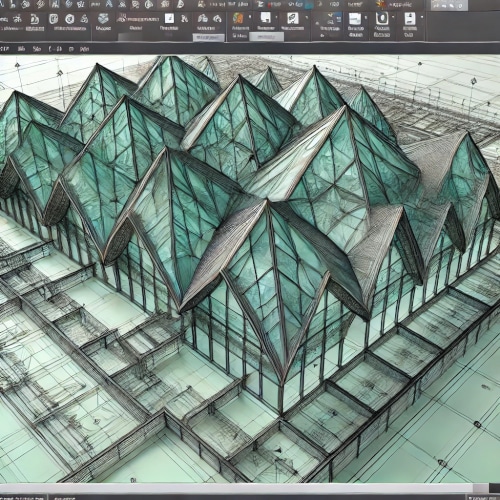 rendering su autocad di un tetto a padiglione per un immobile non abitativo