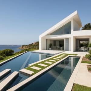 Villa di lusso moderna con piscina a sfioro e vista panoramica sul mare a Siracusa e Noto in Sicilia.