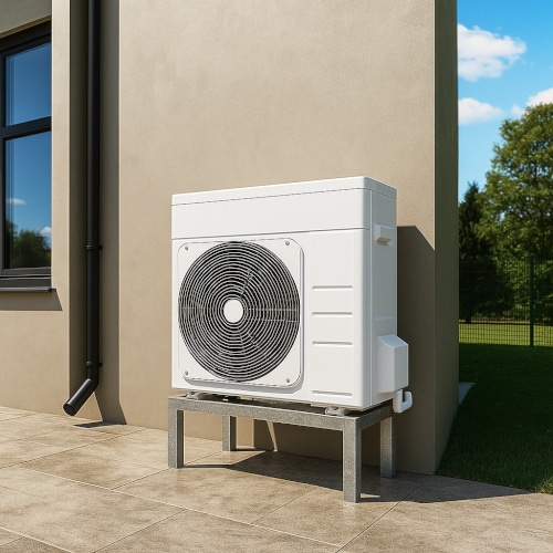 Pompa di calore installata all’esterno di un’abitazione italiana moderna.