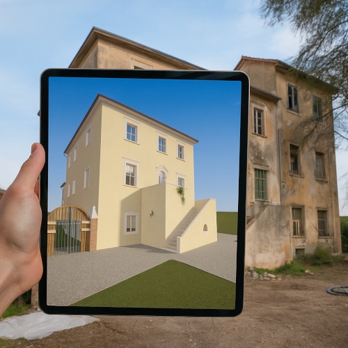 Confronto tra rudere originale e progetto finito della villa toscana ristrutturata da @jordankamelleri