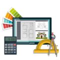 Immagine strumenti lavoro geometri per ristrutturazione secondo direttiva Case Green, mentre una calcolatrice suggerisce le opportunità di guadagno.