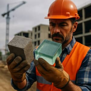 Mattoni in vetro riciclato alternativa al cemento nelle costruzioni.