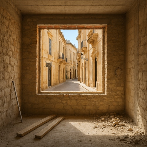 Comprare casa a Lecce: finestra di un appartamento in ristrutturazione sul centro storico.