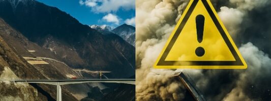 Immagine ponte Hongqi prima e dopo il crollo filmato in diretta da un video virale