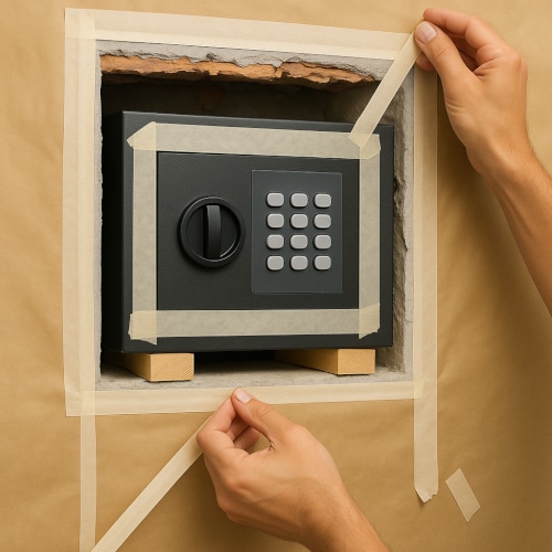 Installazione professionale cassaforte da incasso con tastierino elettronico. Installazione cassaforte a muro, misure di incasso