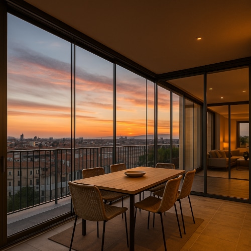 Una vetrata panoramica in una stanza soggiorno di un appartamento moderno: nelle opinioni degli utenti uno dei contesti giusti per l'installazione di questo tipo di infisso