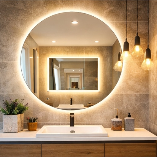 Illuminazione bagno: con lampadine led retrò e specchiera illuminata.