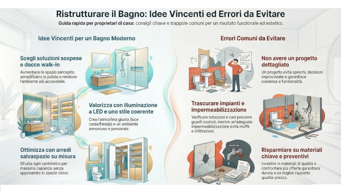 Infografica consigli ed errori ristrutturazione bagno