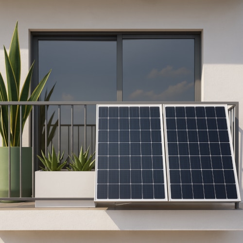 Impianto fotovoltaico con due moduli solari su terrazzo