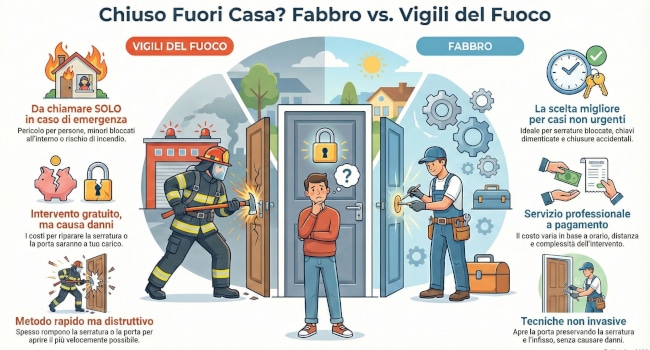 Infografica che spiega chi chiamare per emergenza apertura serratura porta di casa. Infografica che spiega chi chiamare per emergenza apertura serratura porta di casa