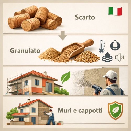 La trasformazione del sughero nei prodotti Diasen per bioedilizia.