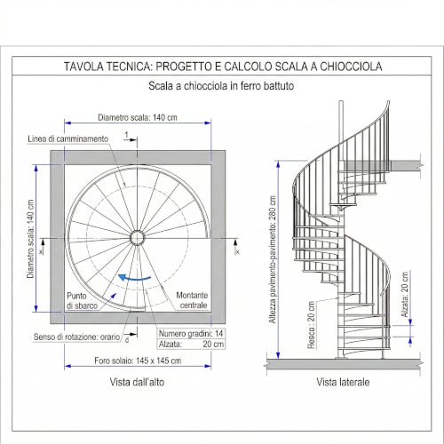 Progetto di calcolo ingombro per installazione scala a chiocciola.