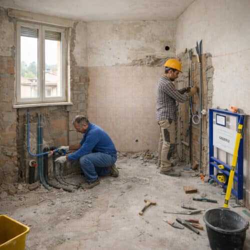 Rifacimento impianto idraulico bagno da ristrutturare a Ferrara