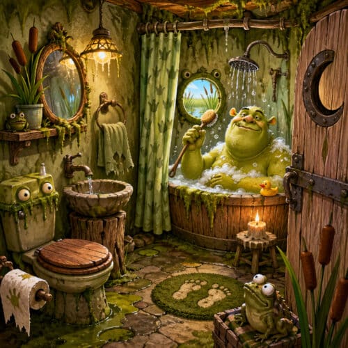 Immagine cartone animato Shrek che fa il bagno.