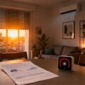 Condizionatori accesi e aria di casa a rischio con indicatore rosso in soggiorno.