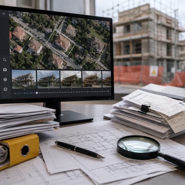 Controlli sui bonus casa con immagini satellitari di Google Maps, pratiche edilizie e documenti di cantiere.