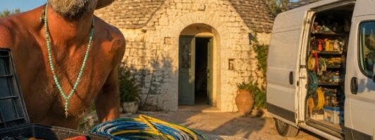 Raz Degan accusato dall'elettricista che ha installato l'impianto di allarme nel suo trullo in Val d'Itria.